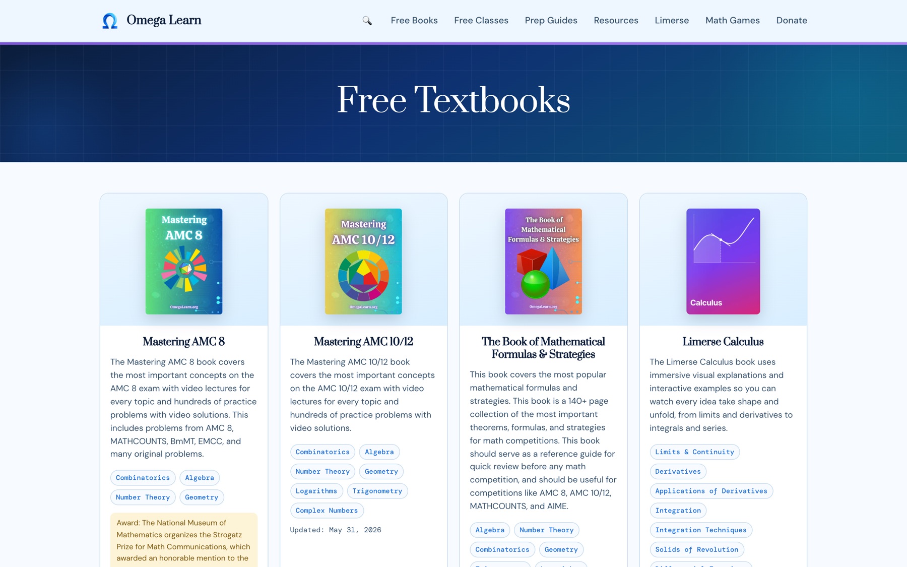 OmegaLearn's textbooks page