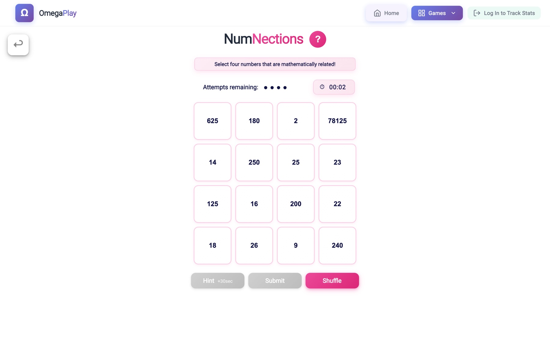 NumNections: sixteen numbers to sort into four related groups